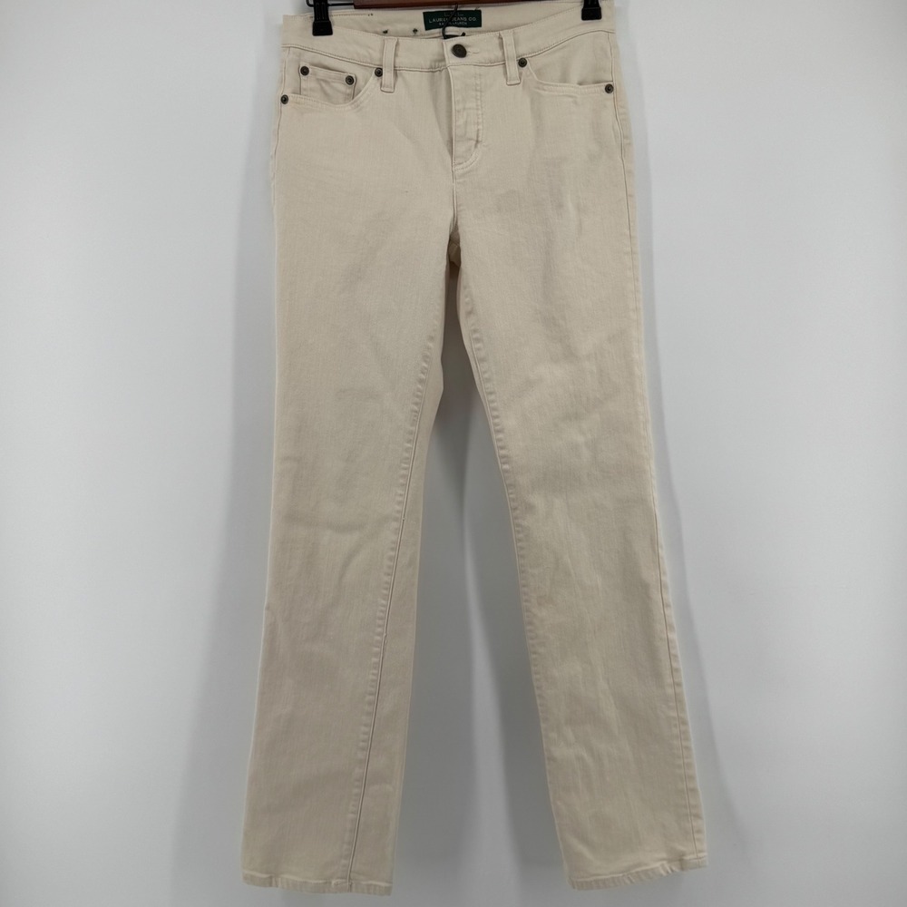 Lauren Jeans Co‎ Ralph Lauren Straight Pants Womens 4 Cream Classic Mid Rise